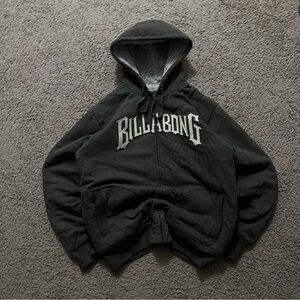 Vintage Y2K Billabong Blockletter Spellout Fur Lined Dark green hoodie